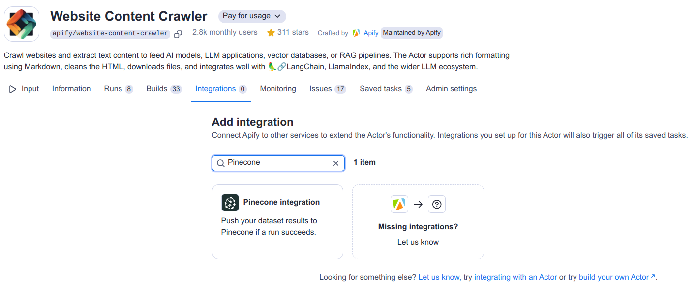 Website Content Crawler with Pinecone integration